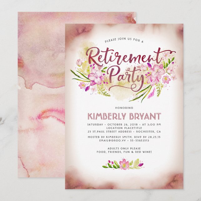 Invitation Aquarelle florale Script de retraite élégante (Devant / Derrière)
