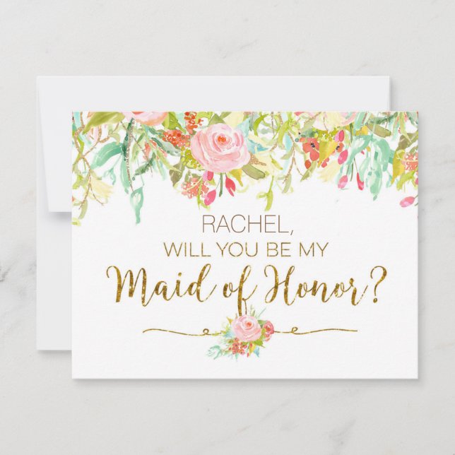 Invitation Aquarelle florale seras-tu témoin de la mariée (Devant)
