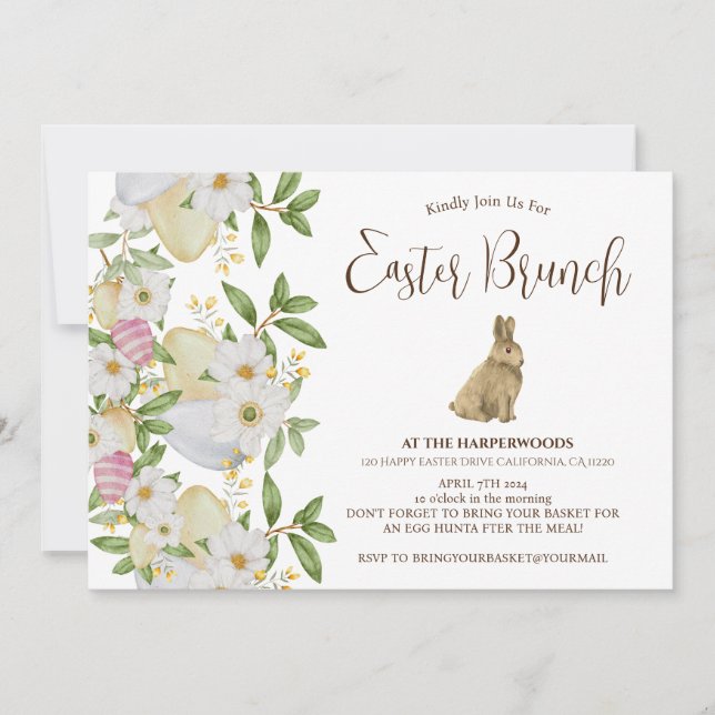 Invitation Aquarelle florale simple chasse aux oeufs de brunc (Devant)