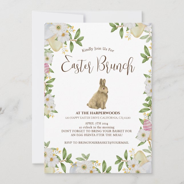Invitation Aquarelle florale simple chasse aux oeufs de brunc (Devant)