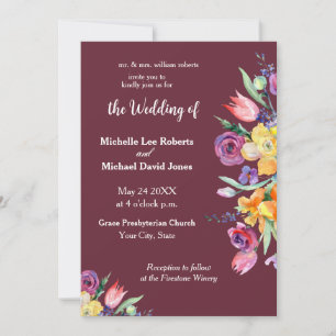 Invitation Aquarelle florale sur carton d'invitation de maria