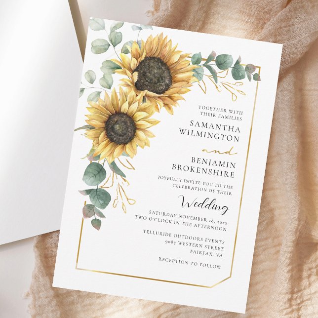 Invitation Aquarelle Florale Tournesol Mariage Eucalyptus (Watercolor Floral Sunflower Eucalyptus Wedding Invitation)