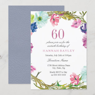 Invitation Aquarelle florale tropicale 60e anniversaire Invit