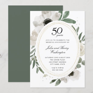 Invitation Aquarelle Florale Verte 50e Anniversaire de Mariag