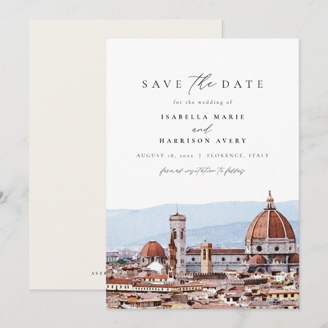 Invitation Aquarelle Florence Italie Skyline Enregistrer la d (Devant / Derrière)