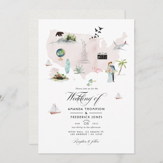 Invitation Aquarelle Floride USA Destination Mariage Photo (Devant / Derrière)