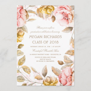 Invitation Aquarelle floue et or Boho Graduation