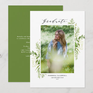 Invitation Aquarelle Foliage sauvage Blanc Photo Graduation