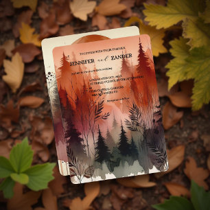 Invitation Aquarelle Forêt Abstraite brûlée Mariage orange