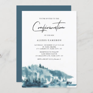 Invitation Aquarelle Forêt Bleue Confirmation hivernale