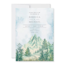 Invitation aquarelle forêt de pins montagnes