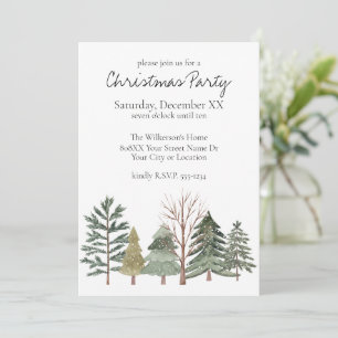 Invitation Aquarelle Forêt d'hiver Arbres simples