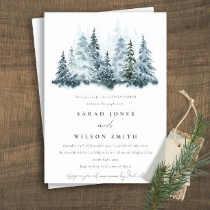 Invitation Aquarelle Forêt d'hiver Pine Couples Douche