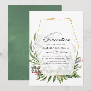 Invitation Aquarelle Forêt Herbarium Géométrique Quinceañera