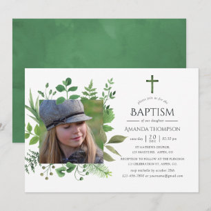 Invitation Aquarelle Forêt Végétation Baptême ou baptême
