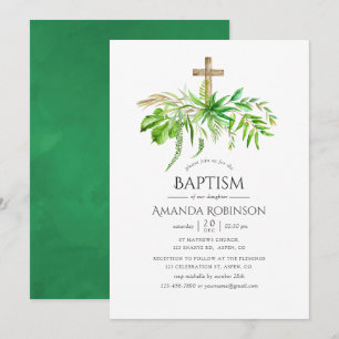 Invitation Aquarelle Forêt Végétation Baptême ou baptême