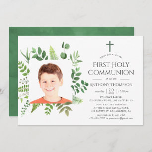 Invitation Aquarelle Forêt Verdure Première Communion sainte