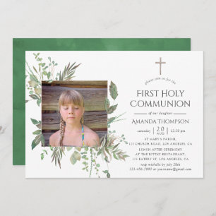Invitation Aquarelle Forêt Verdure Première Communion sainte