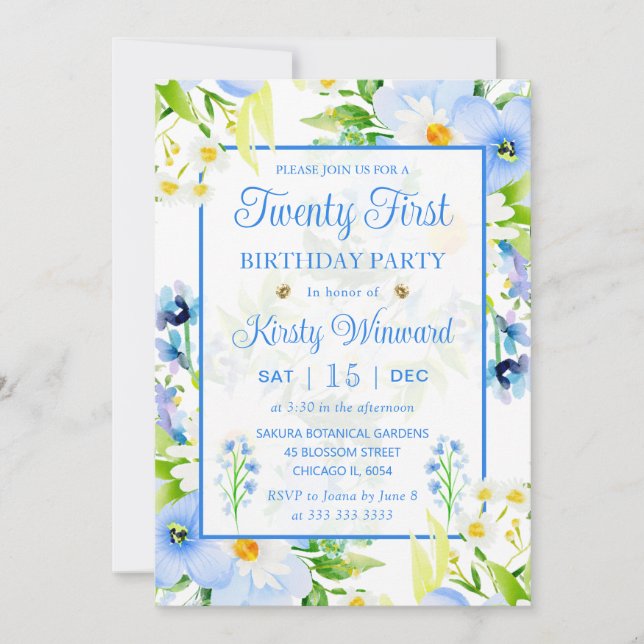 Invitation Aquarelle Forget-Me-Nots & Daisies 21e anniversair (Devant)