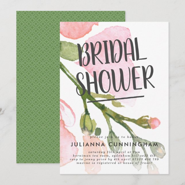 Invitation Aquarelle fraîche fleurit nuptiale douche Invitati (Devant / Derrière)