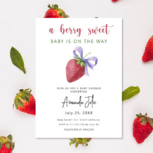 Invitation Aquarelle fraise avec Baby shower arc
