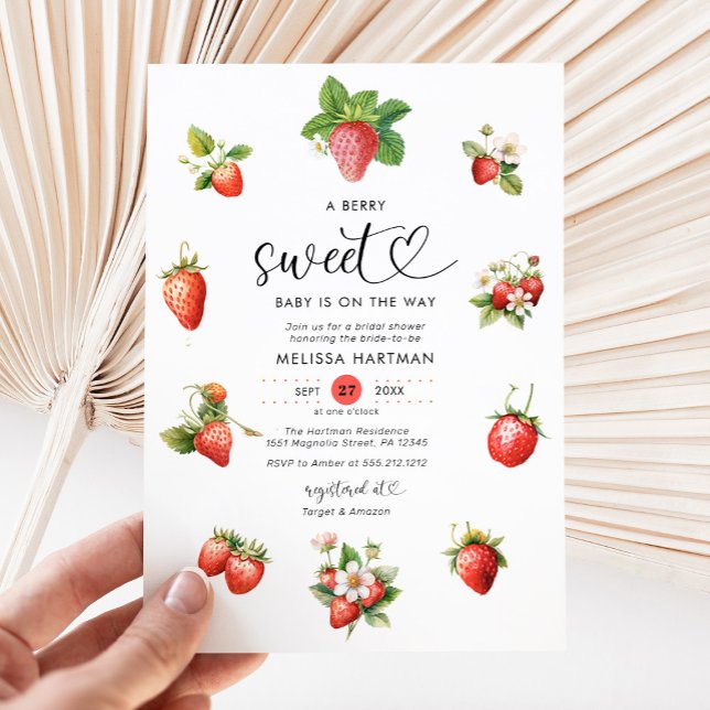 Invitation Aquarelle Fraise Berry Baby shower sucré (Créateur téléchargé)