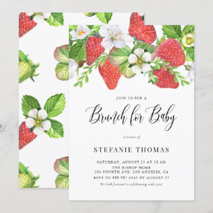Invitation Aquarelle Fraises Botanique Bébé Brunch