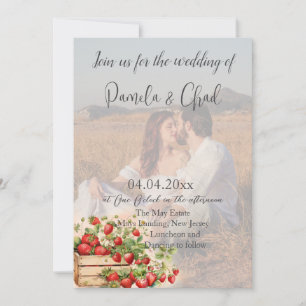 Invitation Aquarelle Fraises Photo Code QR Mariage