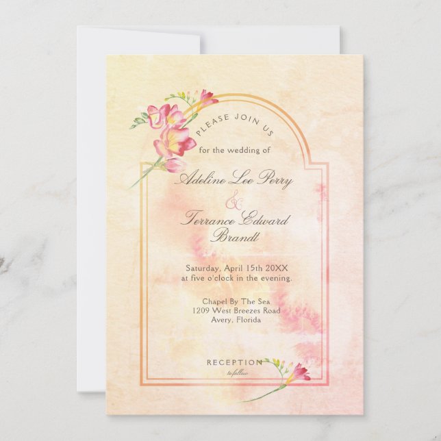 Invitation Aquarelle Freesia Sunset Peach (Devant)