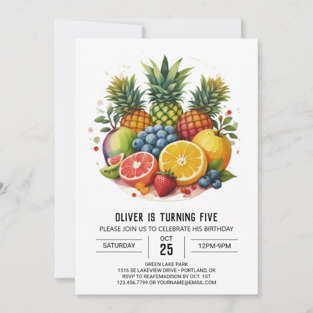 Invitation Aquarelle Fruits de pomme modifiables Anniversaire (Devant)