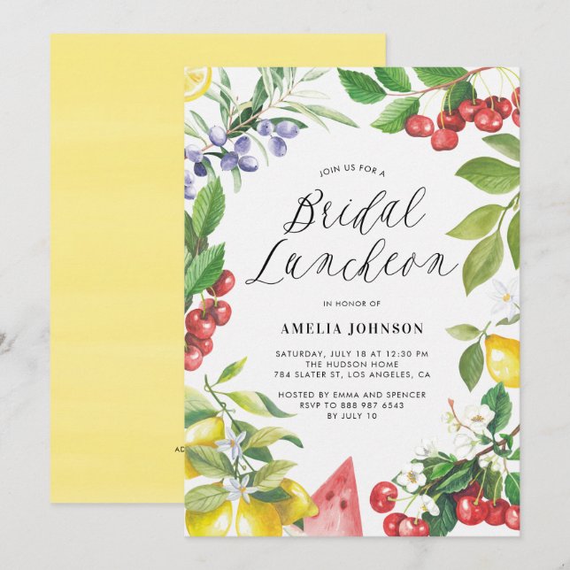 Invitation Aquarelle Fruits d'été Fruits Floral Bridal Déjeun (Devant / Derrière)