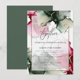Invitation Aquarelle Fuchsia 4 PERSONNALISÉE et vert Sage