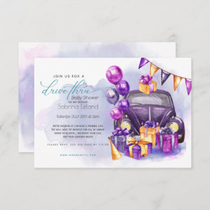 Invitation Aquarelle Fuchsia Amethyst Drive-Thru Baby shower