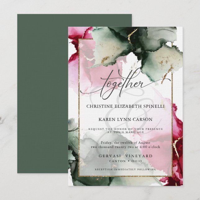 Invitation Aquarelle Fuchsia et Sage Green sur mesure (Devant / Derrière)