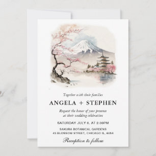 Invitation Aquarelle Fuji japonais et Pagode Mariage Pittores