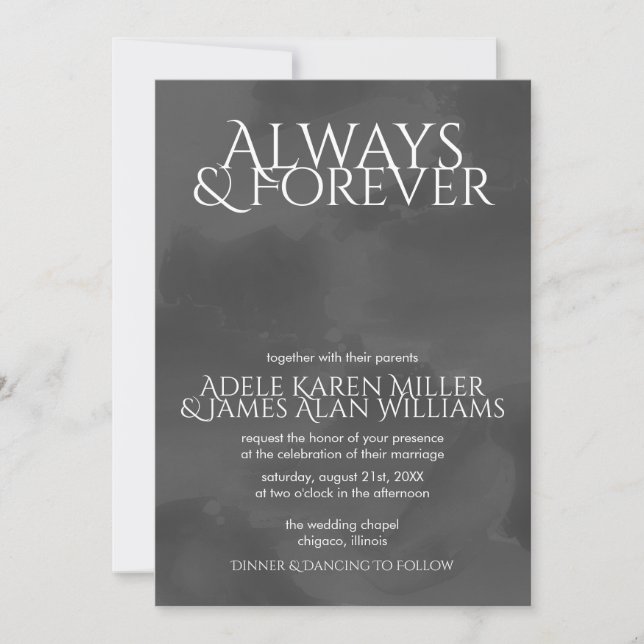 Invitation Aquarelle fumée | Toujours et jamais | Mariage (Devant)