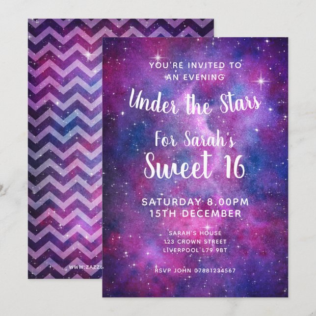 Invitation Aquarelle Galaxie Sous Les Étoiles (Devant / Derrière)