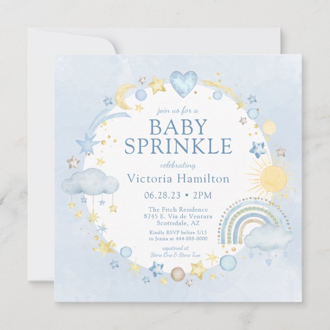 Invitation Aquarelle Garçon Arc-en-ciel Bébé saupoudrer (Devant)