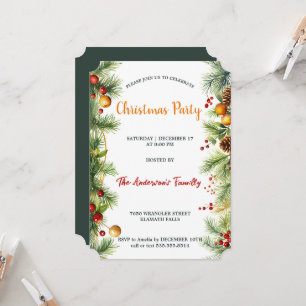 Invitation Aquarelle Garland Pine & Berries Fête de Noël