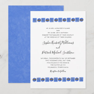 Invitation Aquarelle géométrique bleue   nom du père mariage