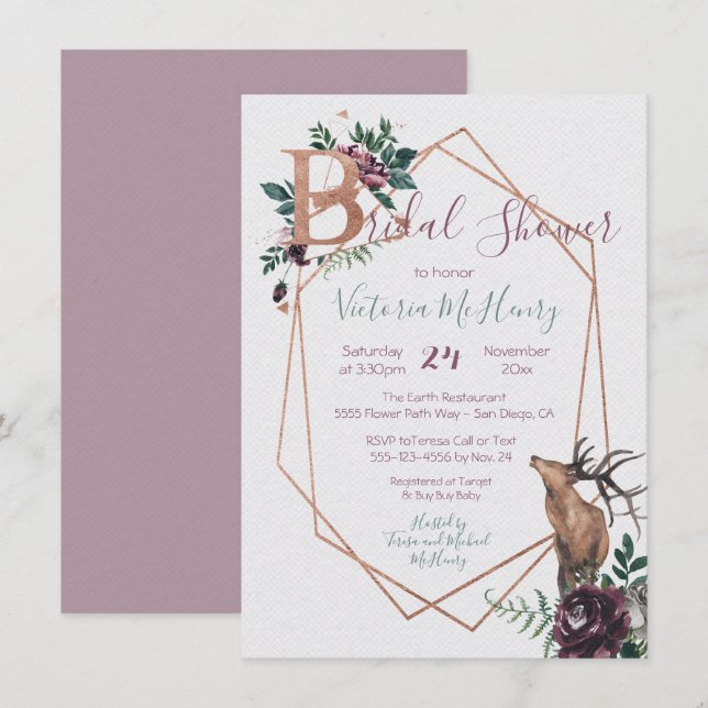 Invitation Aquarelle géométrique des bois rustique (Devant / Derrière)
