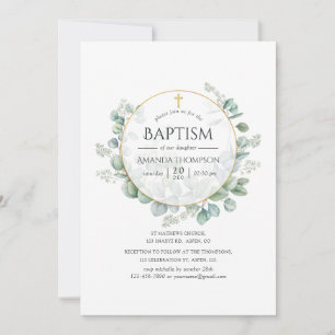 Invitation Aquarelle Géométrique Eucalyptus Baptême