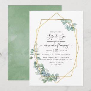 Invitation Aquarelle géométrique Eucalyptus Sip and See