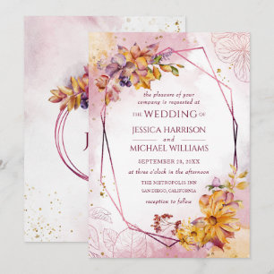 Invitation Aquarelle Géométrique Floral Automne Marsala Maria