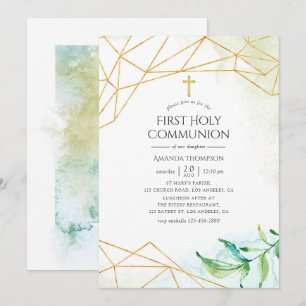 Invitation Aquarelle Géométrique Première sainte communion