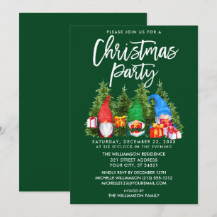 Invitation Aquarelle Gnomes Fête de Noël Vert