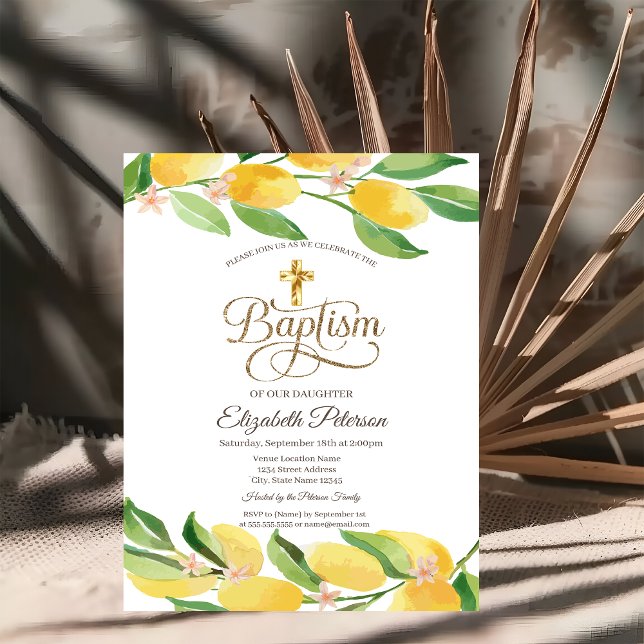 Invitation Aquarelle Gold Cross Citrus Lemons Botanique (Créateur téléchargé)