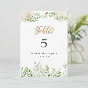 Invitation Aquarelle Gold Greenery 5x7" Numéro de tableau