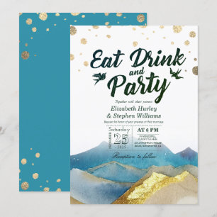 Invitation Aquarelle Gold Mountain EAT Boire et Mariage de fê