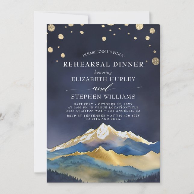 Invitation Aquarelle Gold Mountains Dîner de répétition Maria (Devant)